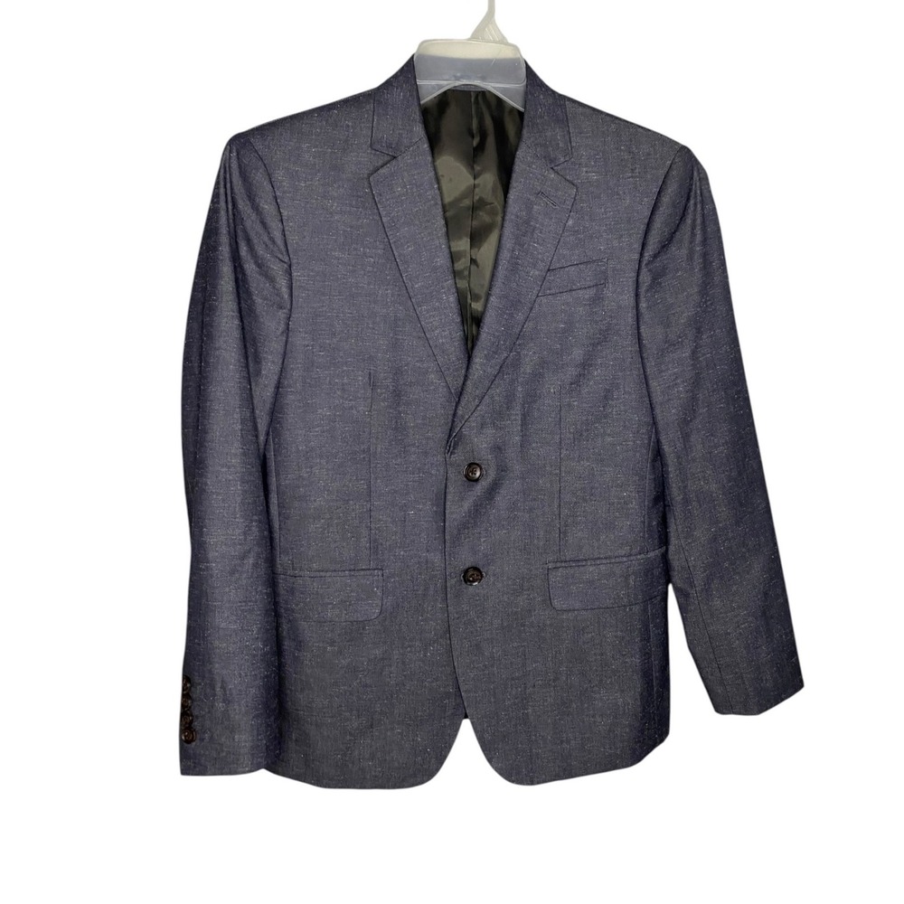 JF J. Ferrar Mens Heather Grey Slim Fit Linen Blend Blazer Sport Coat 38S